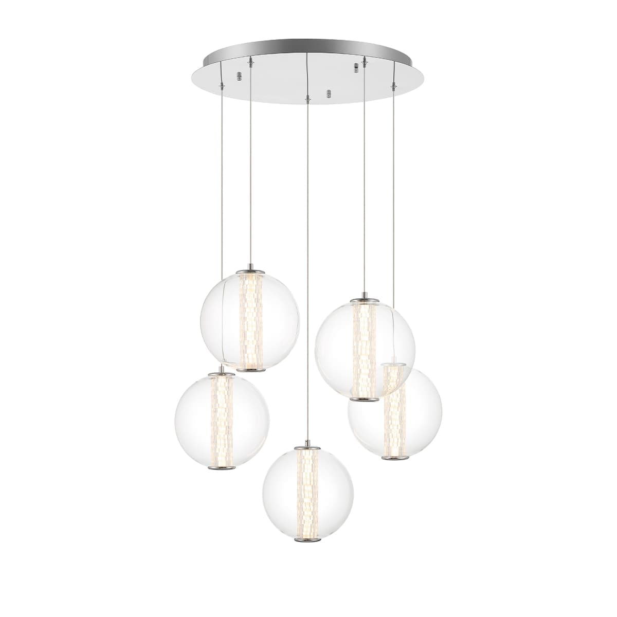 Atomo 5 Light Chandeliers In Chrome